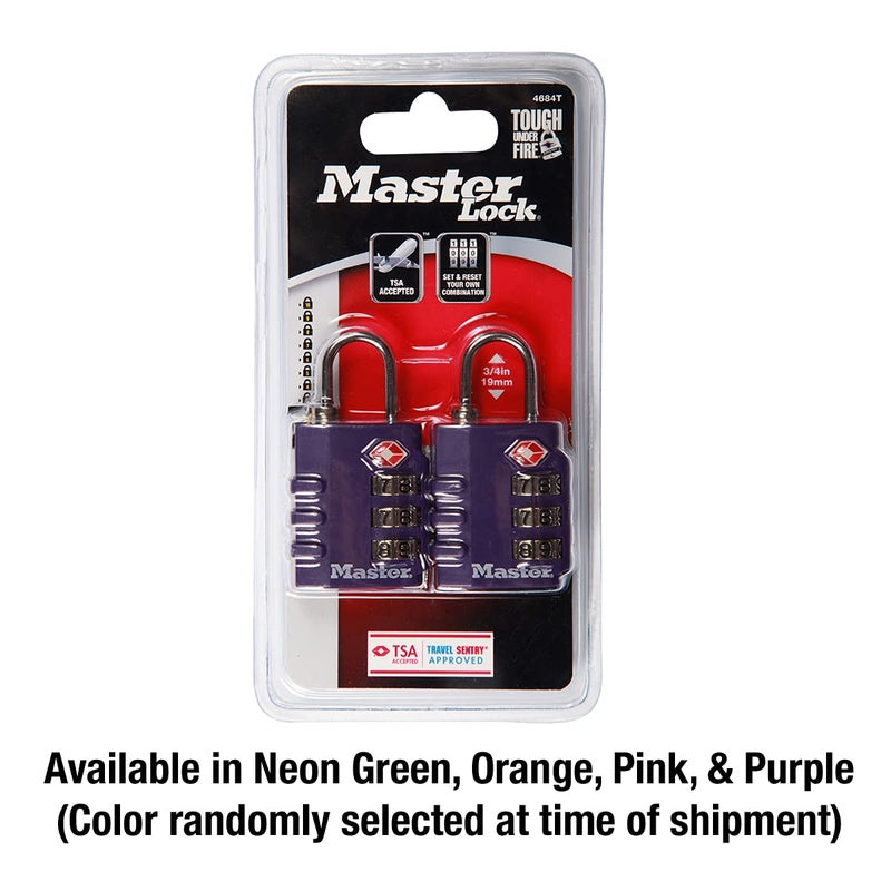 Master Lock 4684T Set Your Own Combination TSA Approved Luggage Lock, 1-3/8 in. Wide, Colors May Vary - Image 3